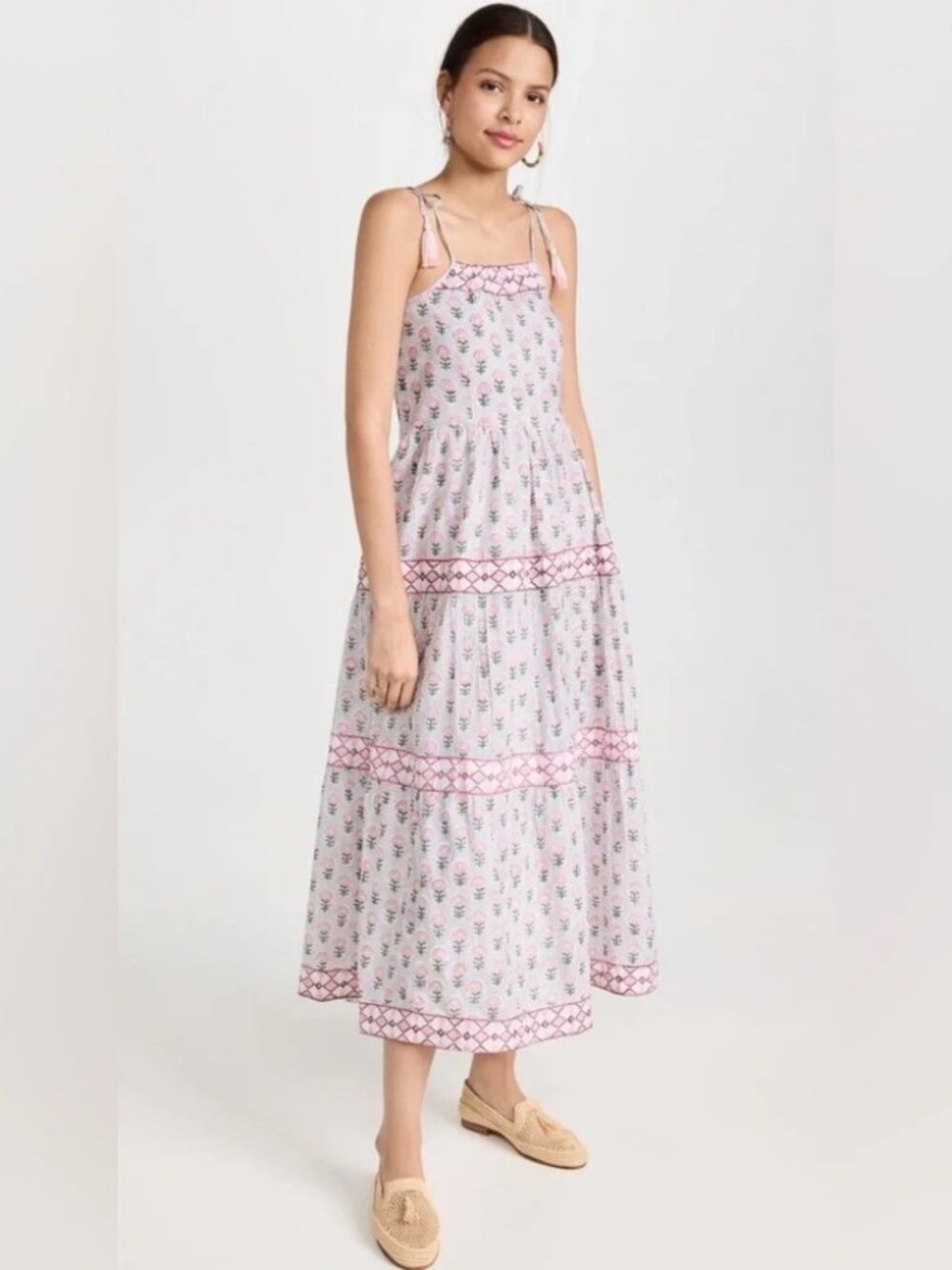 NWT Marea Veranda Maxi Dress Hand Block Print Grey Multi M